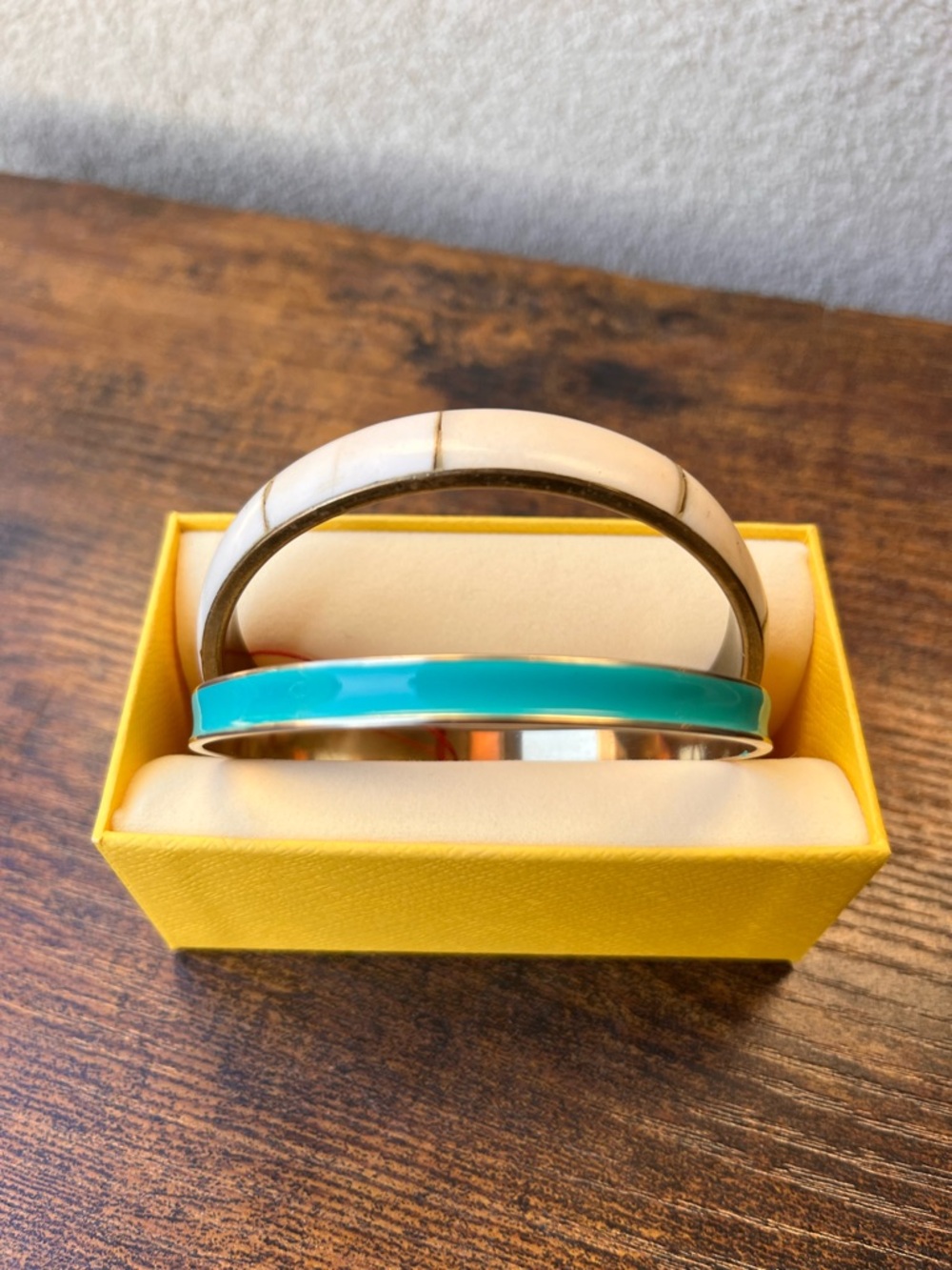 Vintage Stackable Turquoise and Ivory Enamel Bangle Set - Women Jewelry Bracelet